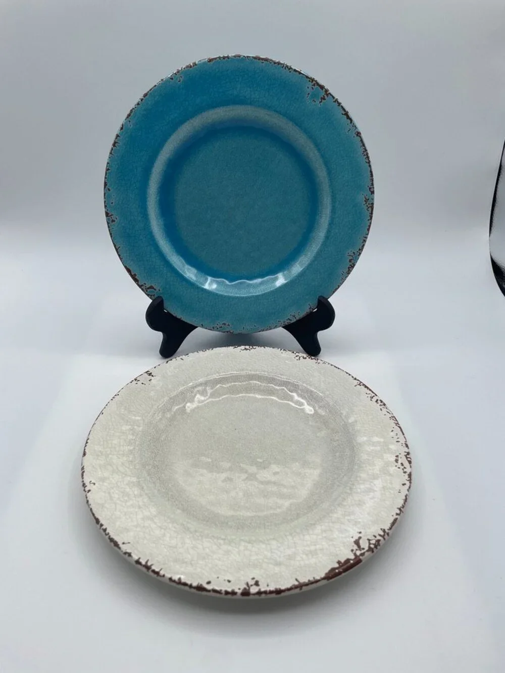 Williams Sonoma Rustic Outdoor Melamine Lot 2 Plates & 2 Bowls Ivory Blue Green